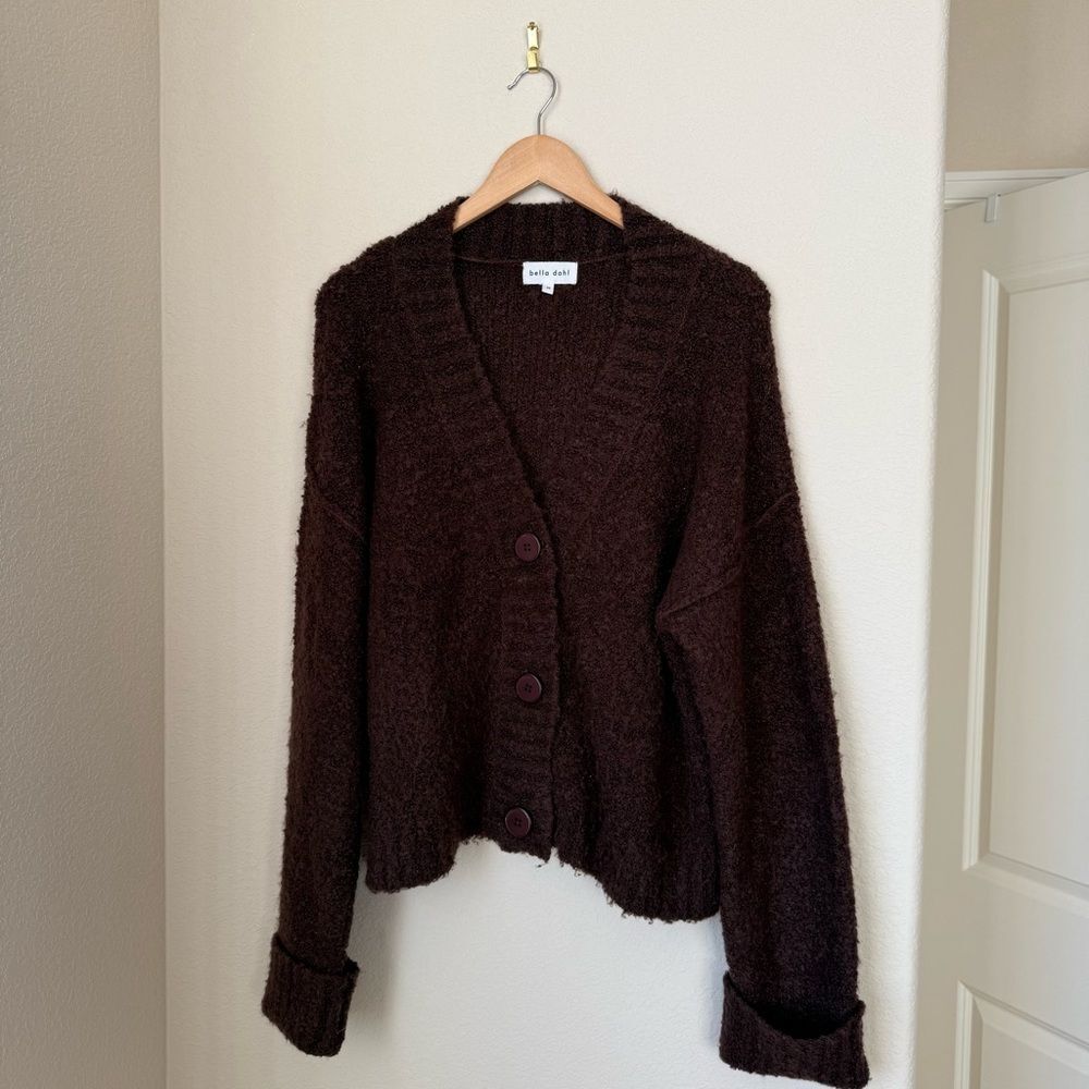 Bella Dahl Long Sleeve Crop Cardigan - Chocolate - Size Medium